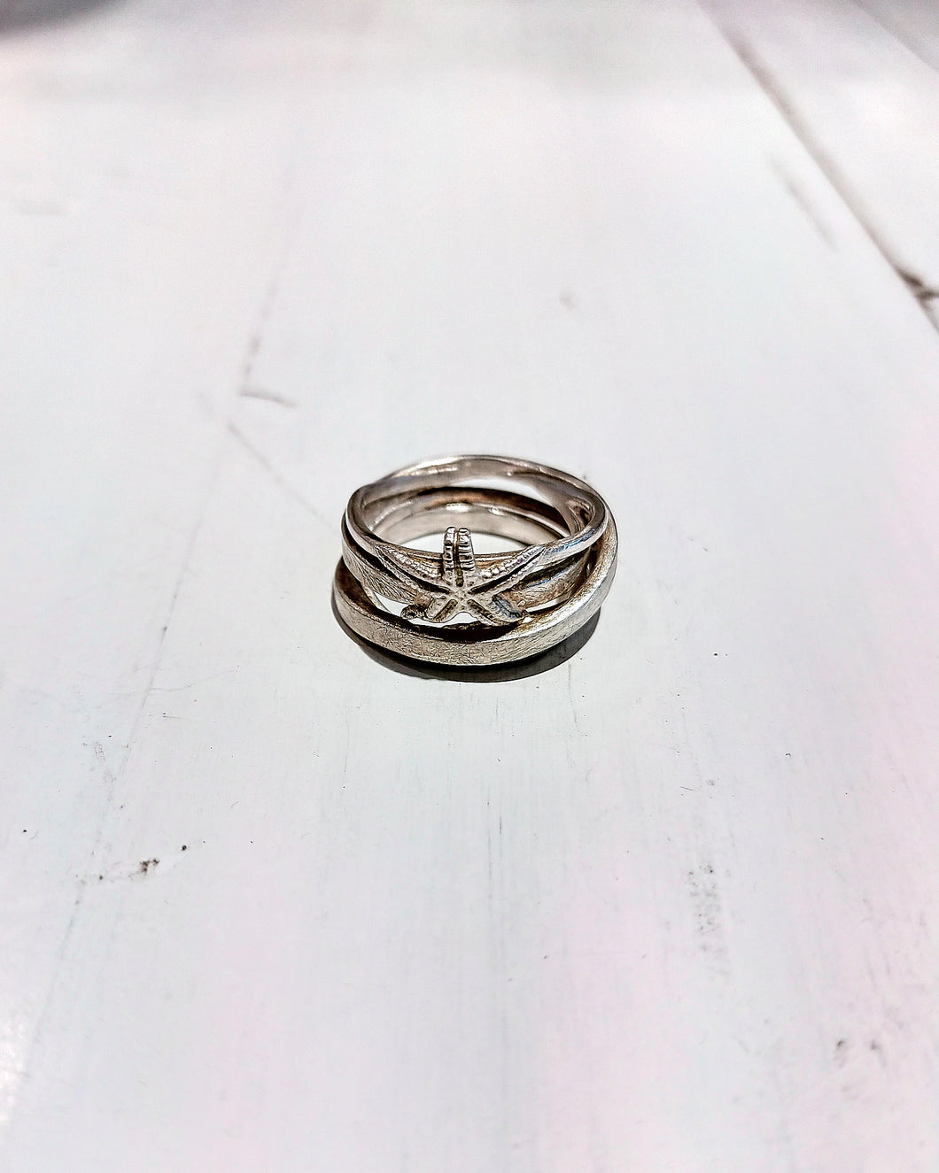 Silber Schmuck - Ring Kleiner Seestern mit Algen